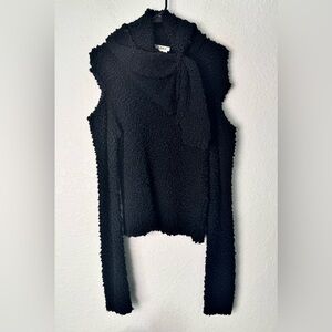 Chloe Knit Wool Silk Boucle Open Shoulder Scarf Sweater black medium
